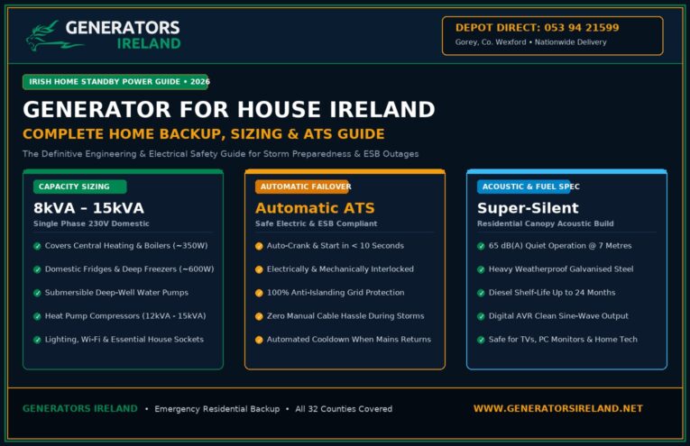 generator for house ireland - complete home backup, sizing and ATS standby generator guide